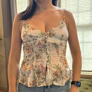 Guess Jeans Floral Top - White with Pastel Floral Print